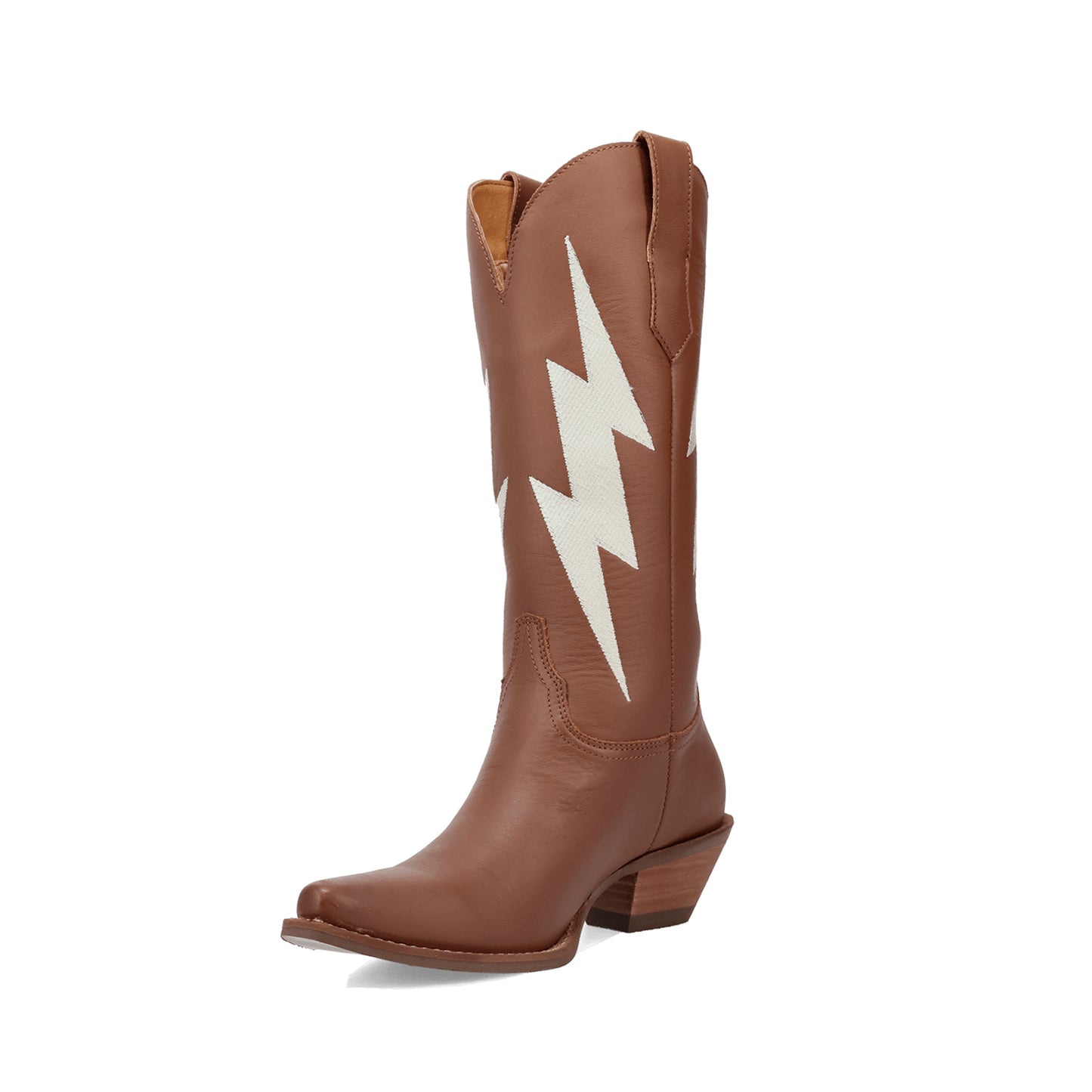 Brown Snip-Toe Lightning Embroidery Mid Calf Classic Cowgirl Boots