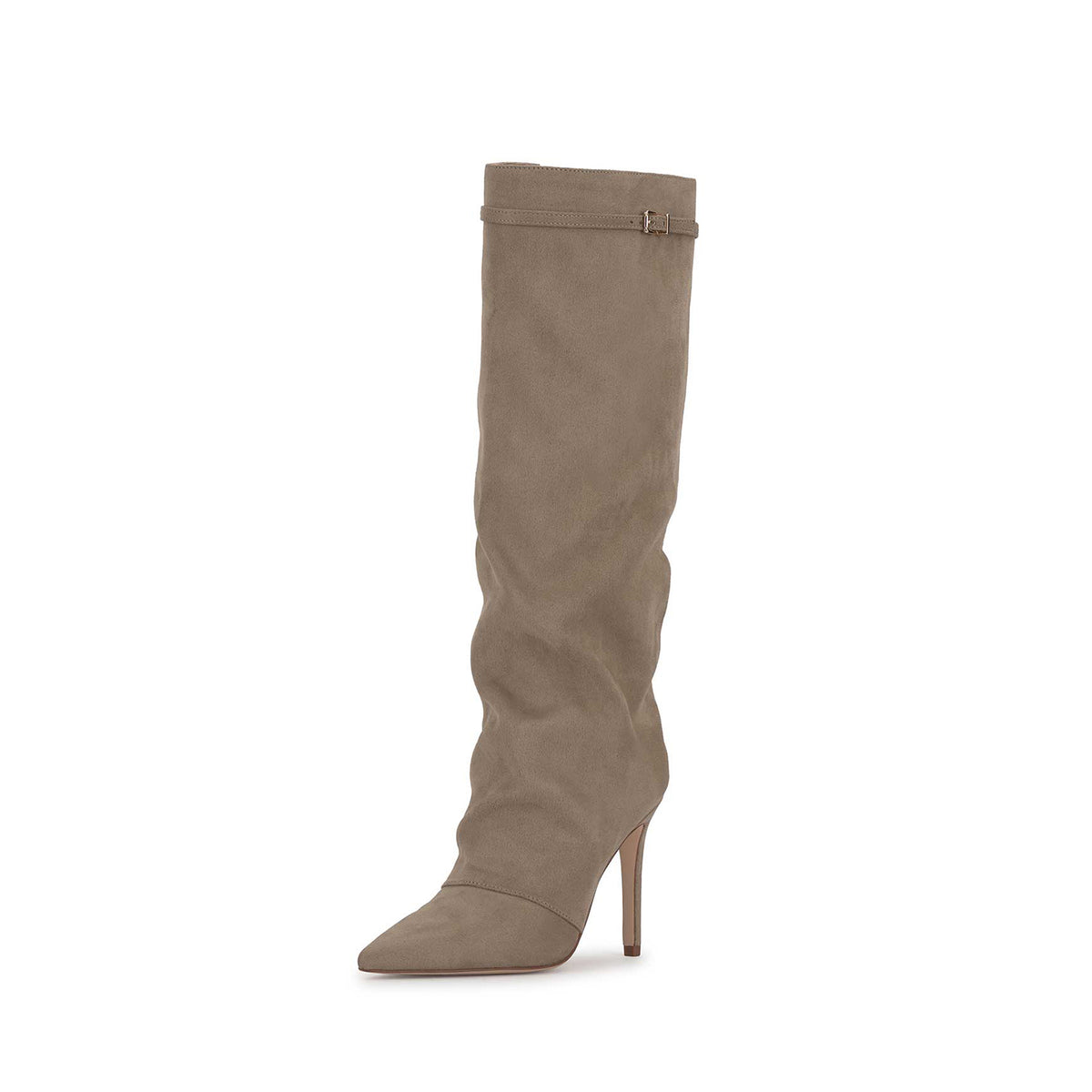 Sand Faux Suede Pointed-Toe Sleek Half-Zip Knee High Simple Stiletto Boots