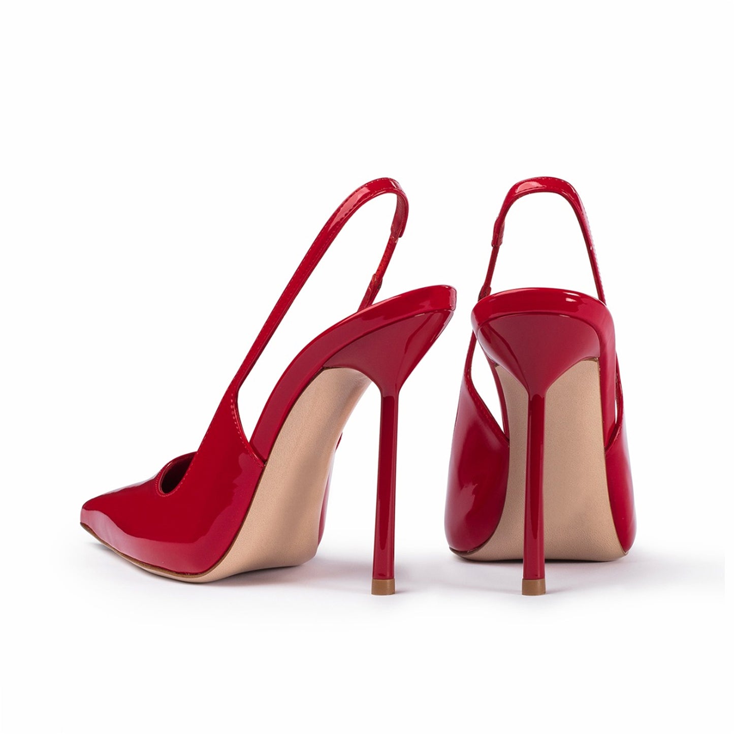 Patent Red Pointed-Toe Sleek Slingback High Heels