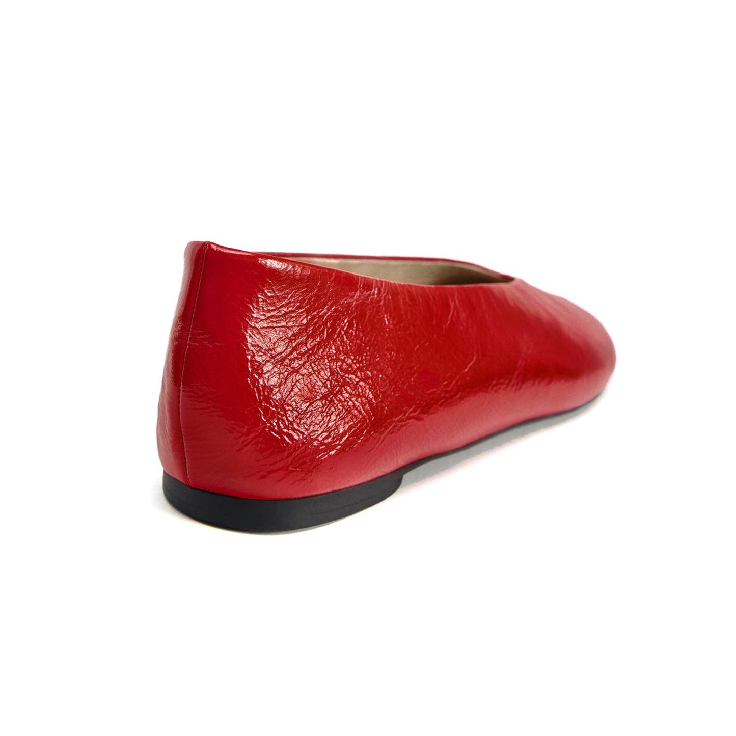 Patent Red Round-Toe V-Neckline Ballet Flats
