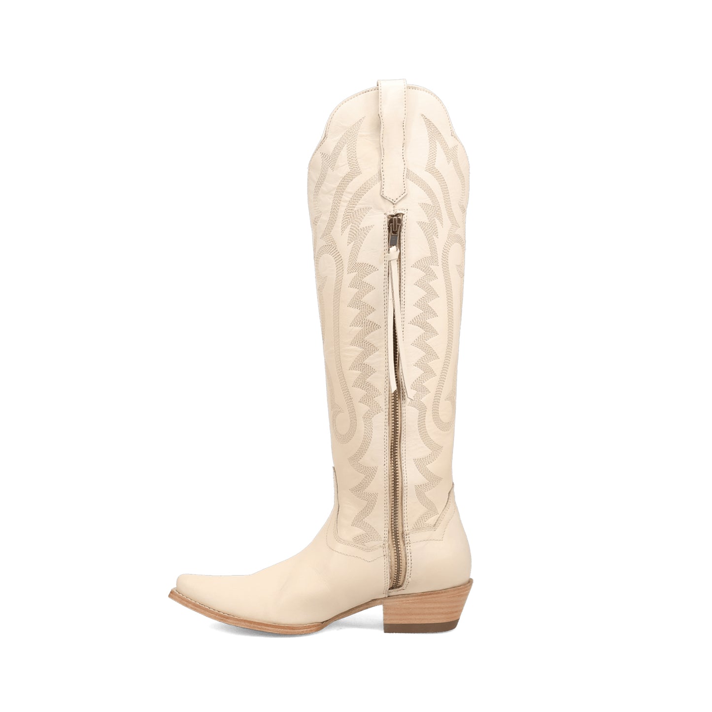 Bone Snip-Toe Grace Embroidery Half-Zip Knee High Cowgirl Boots