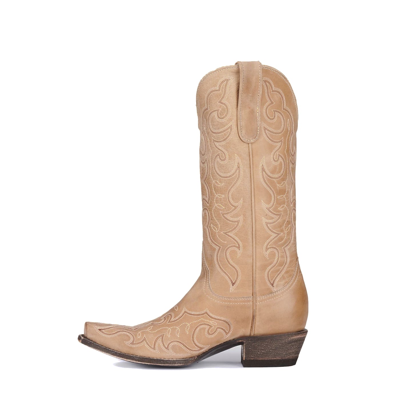 Bone Snip-Toe Delicate Embroidery Mid Calf Cowgirl Boots