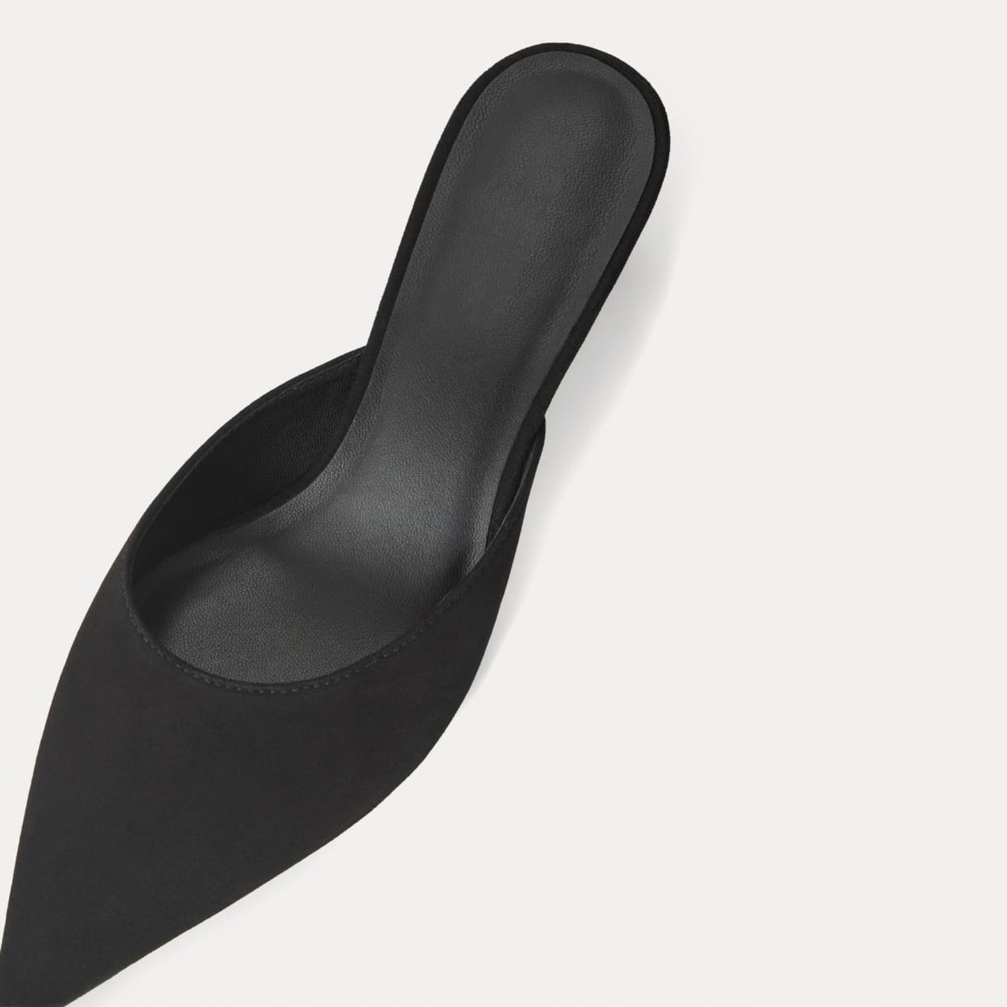 Black Faux Suede Pointed-Toe Slip-On Backless Kitten Heels