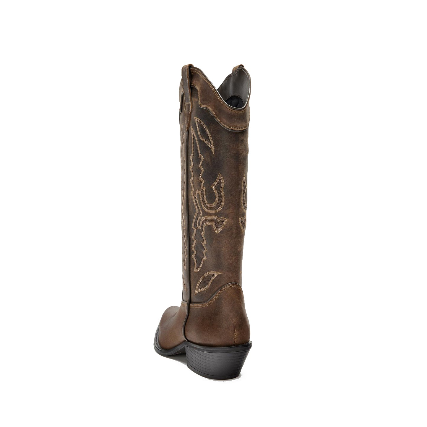 Brown Almond-Toe Stylish Embroidery Mid Calf Cowgirl Boots
