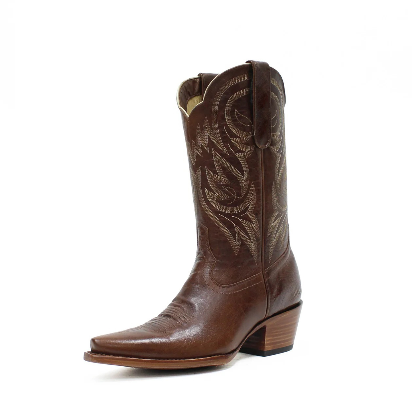 Cognac Snip-Toe Western Embroidery Mid Calf Cowgirl Boots
