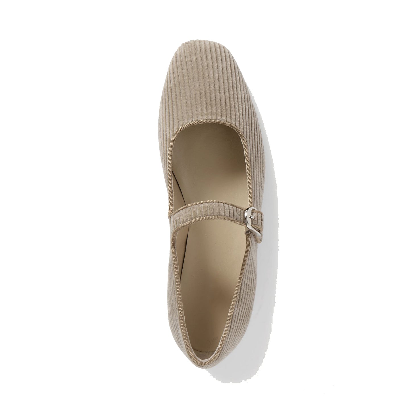 Beige Threaded Fabric Square-Toe Mary Jane Slip-On Ballet Flats