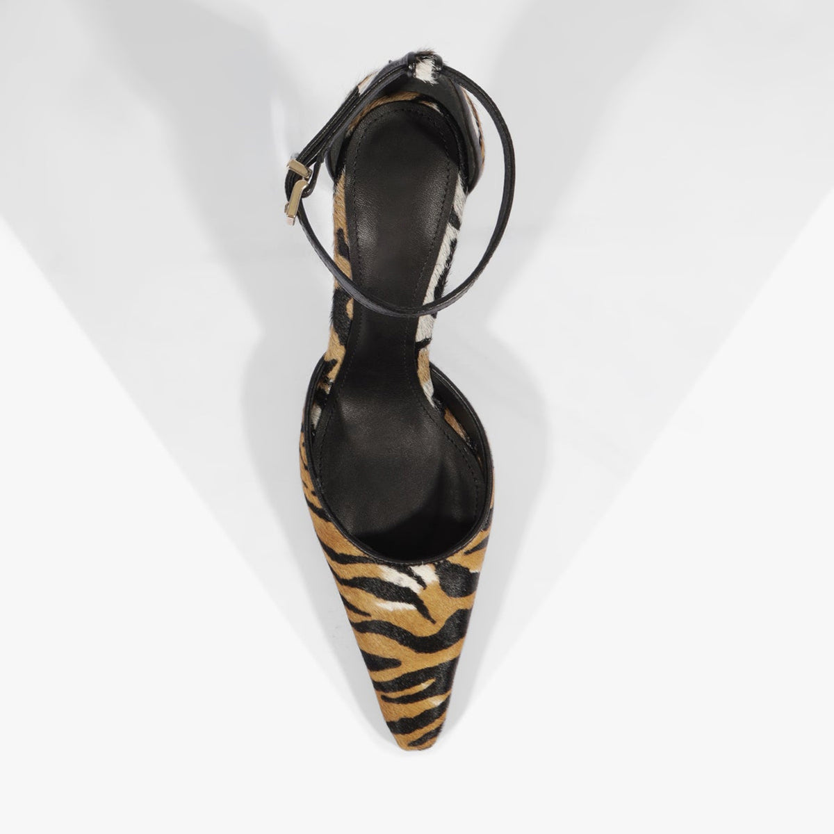 Tiger Pattern Pony Hair Vegan Leather Pointed-Toe Chic Ankle Strap Slip-On High Heels