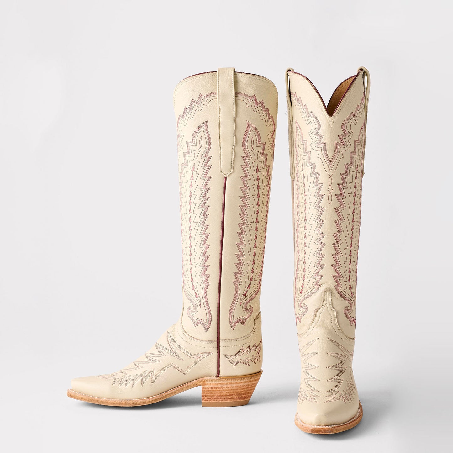 Cream Snip-Toe Western Embroidery Wide Calf Chic Knee High Cowgirl Boots
