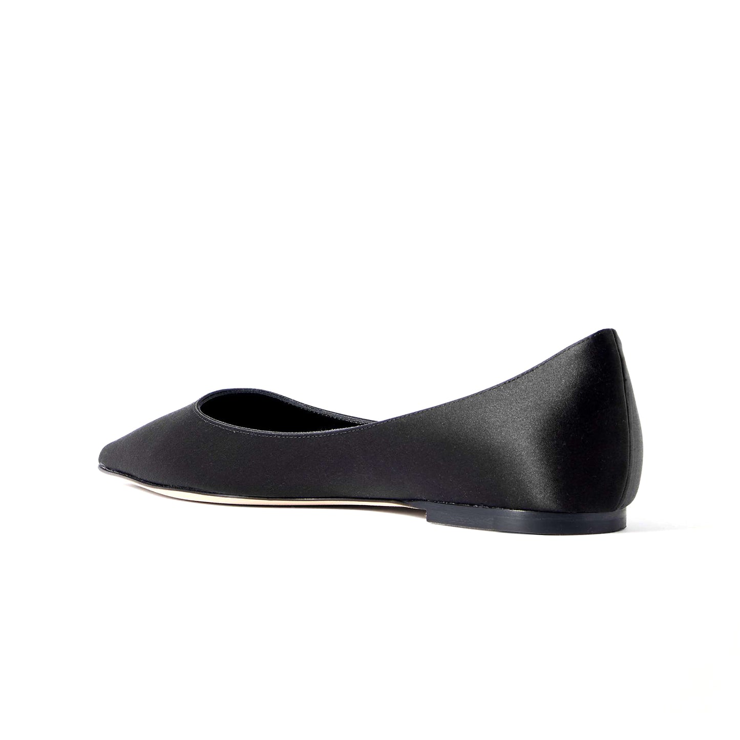 Black Satin Pointed-Toe Slip-On Simple Ballet Flats