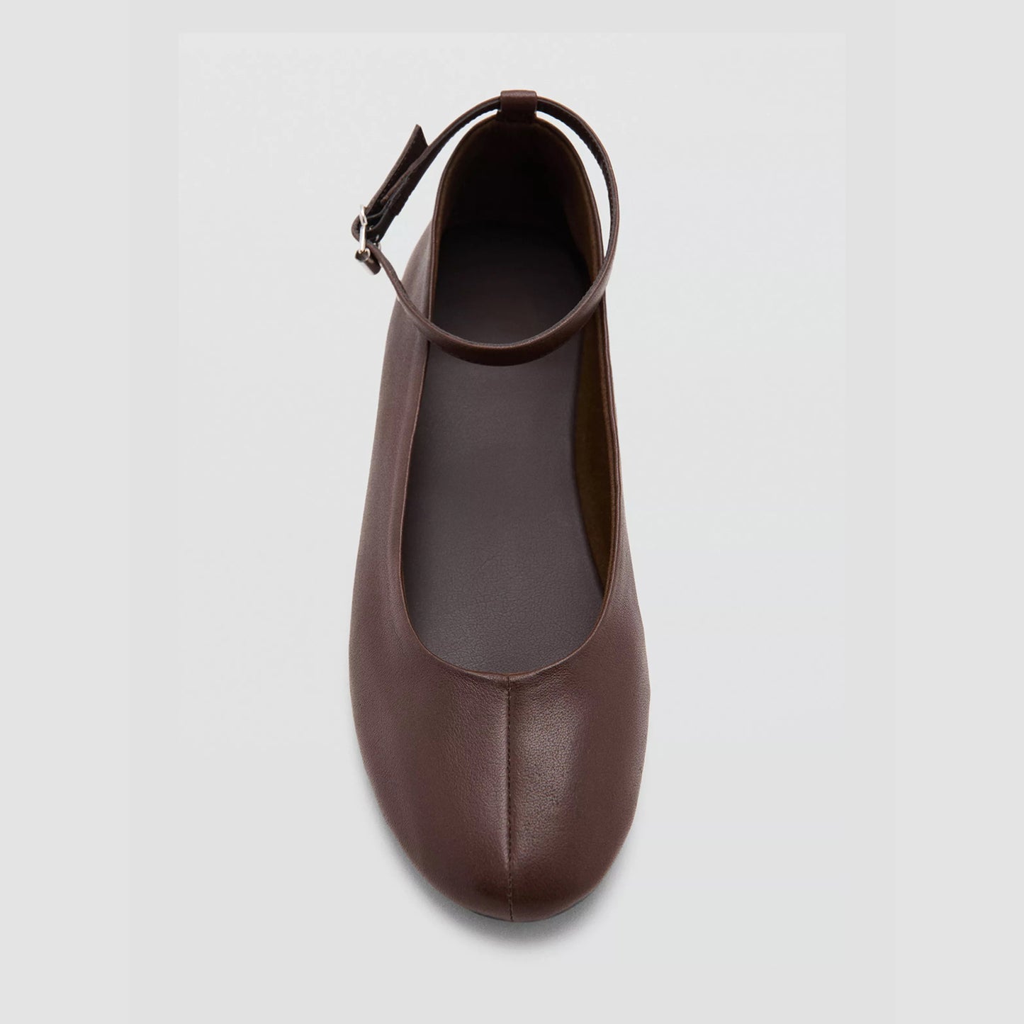 Chocolate Round-Toe Slip-On Buckle Ankle Strap Ballet Flats