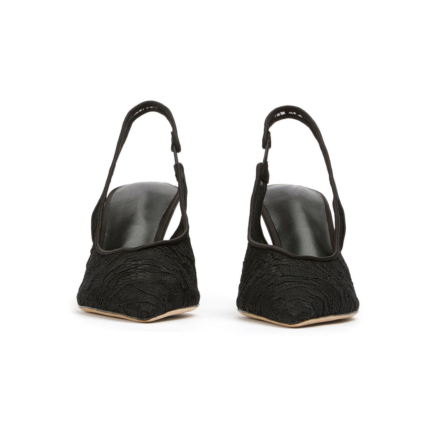 Black Lace Mesh Pointed-Toe Classic Slingback Kitten Heels