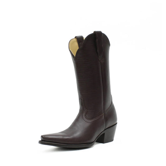 Chocolate Snip-Toe Simple Sleek Mid Calf Cowgirl Boots