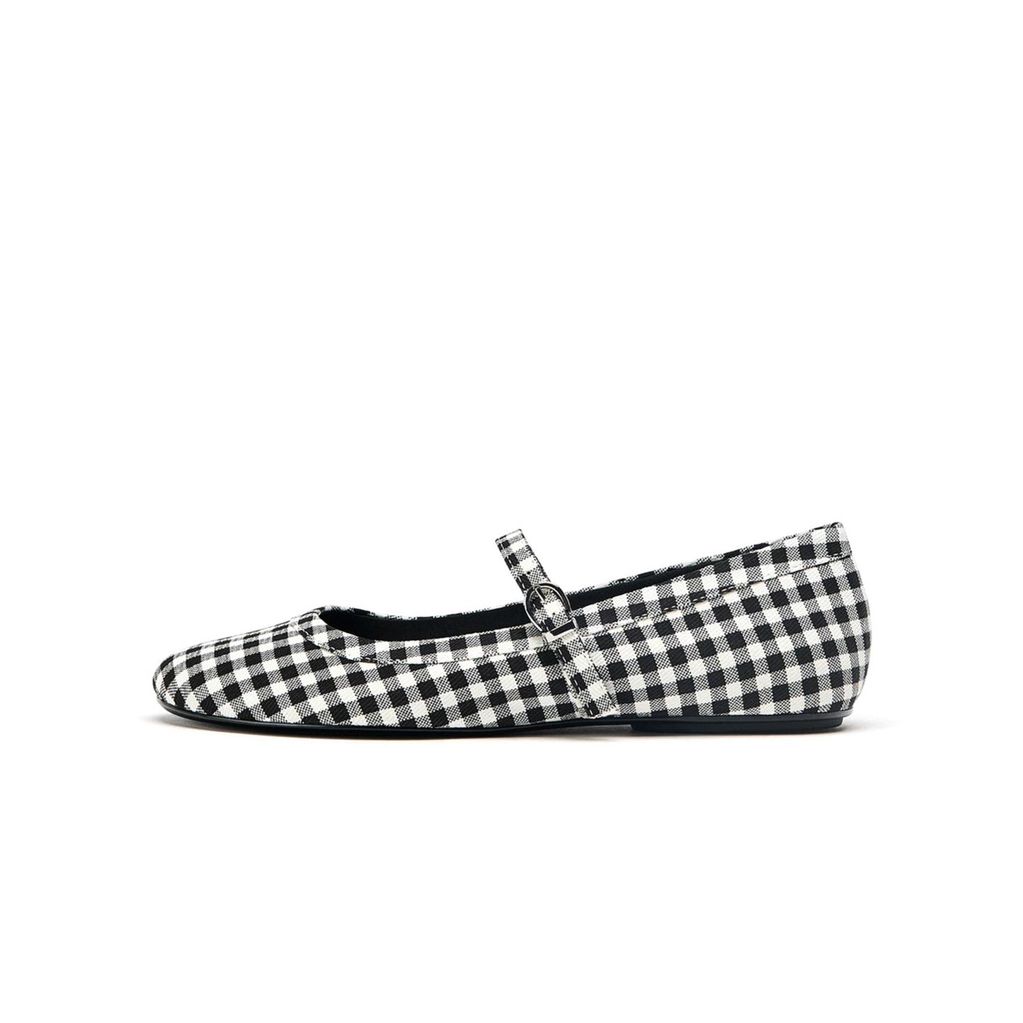Plaids Round-Toe Buckle Mary Jane Ballet Flats