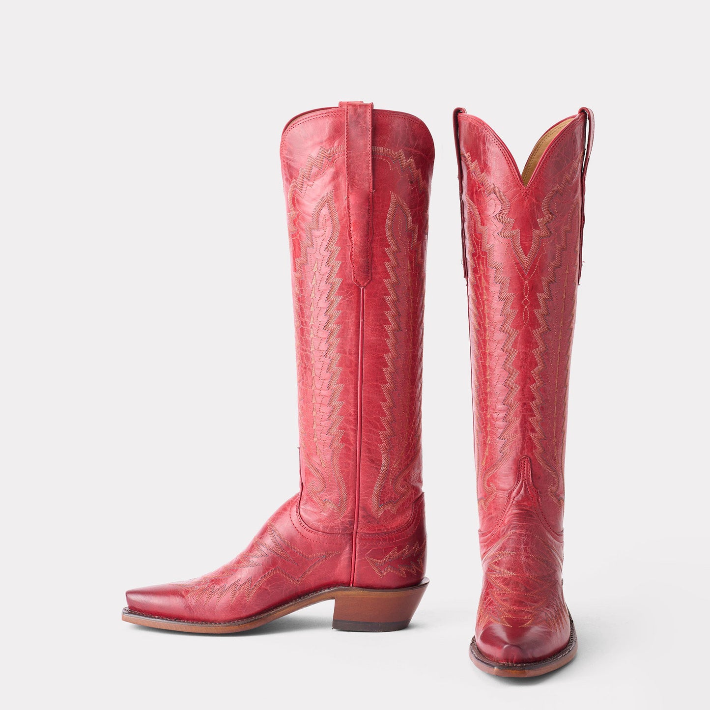 Red Snip-Toe Western Embroidery Wide Calf Chic Knee High Cowgirl Boots