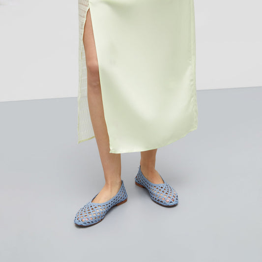 Blue Woven Round-Toe Slip-On Classic Ballet Flats