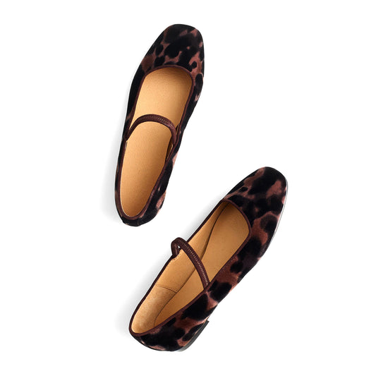 Leopard Faux Suede Square-Toe Bridge Strap Slip-On Flats