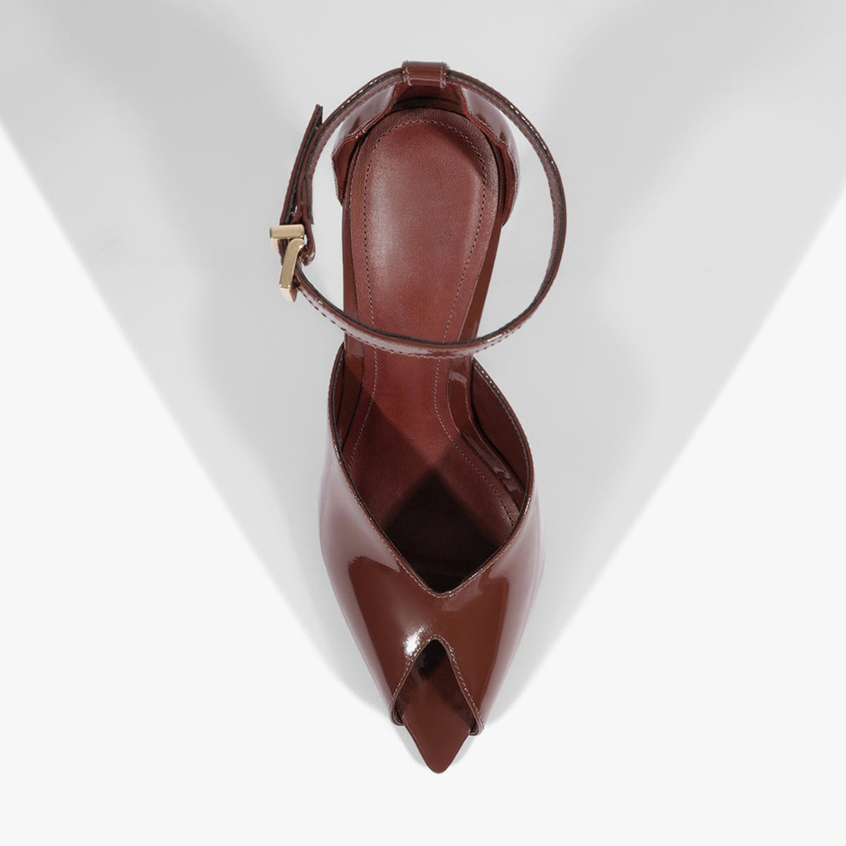 Patent Burgundy Peep Pointed-Toe Chic Ankle Strap Slip-On High Heels