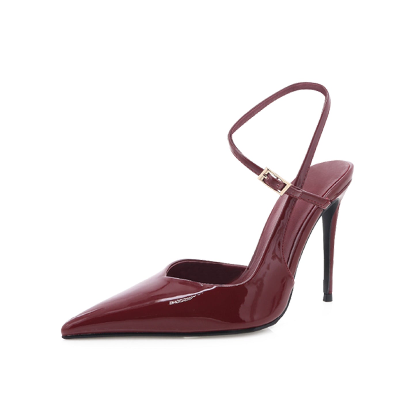 Patent Cherry Red Pointed-Toe Adjustable Buckle Ankle Strap High Heels
