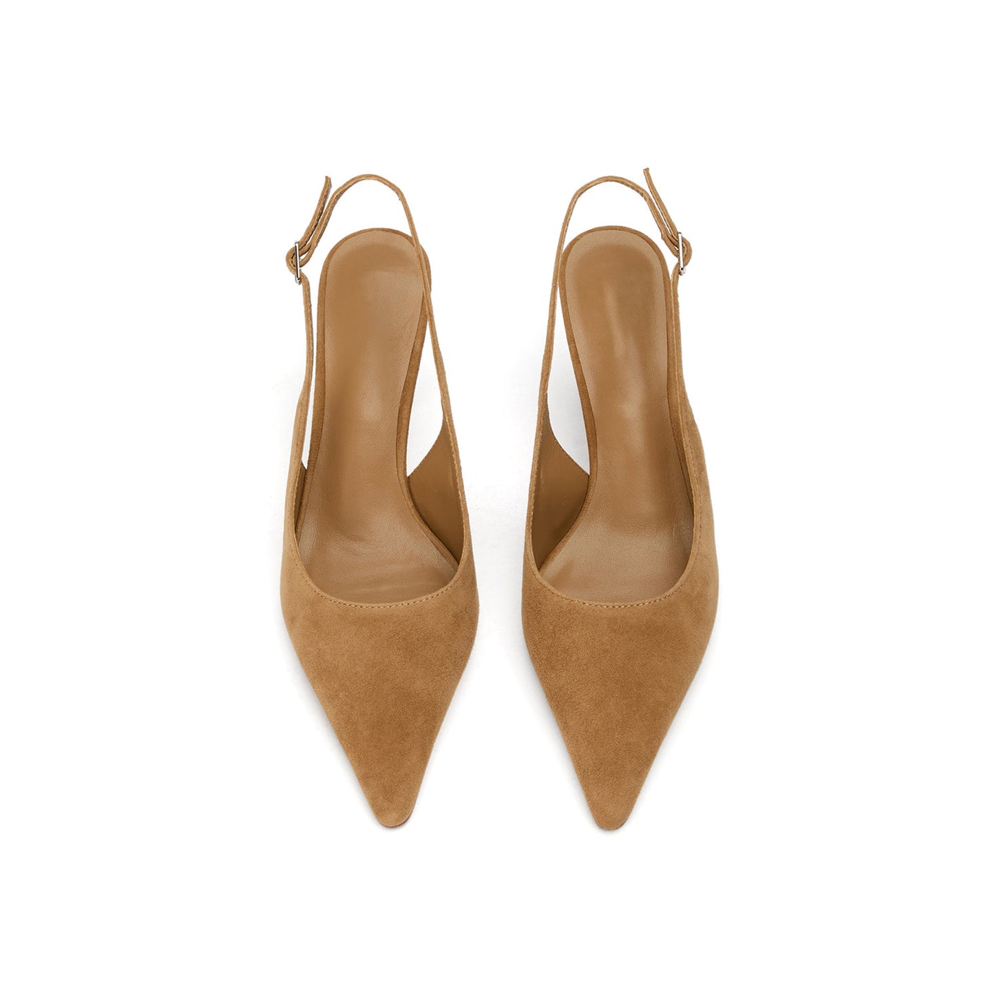 Taupe Faux Suede Pointed-Toe Slingback Pumps High Heels