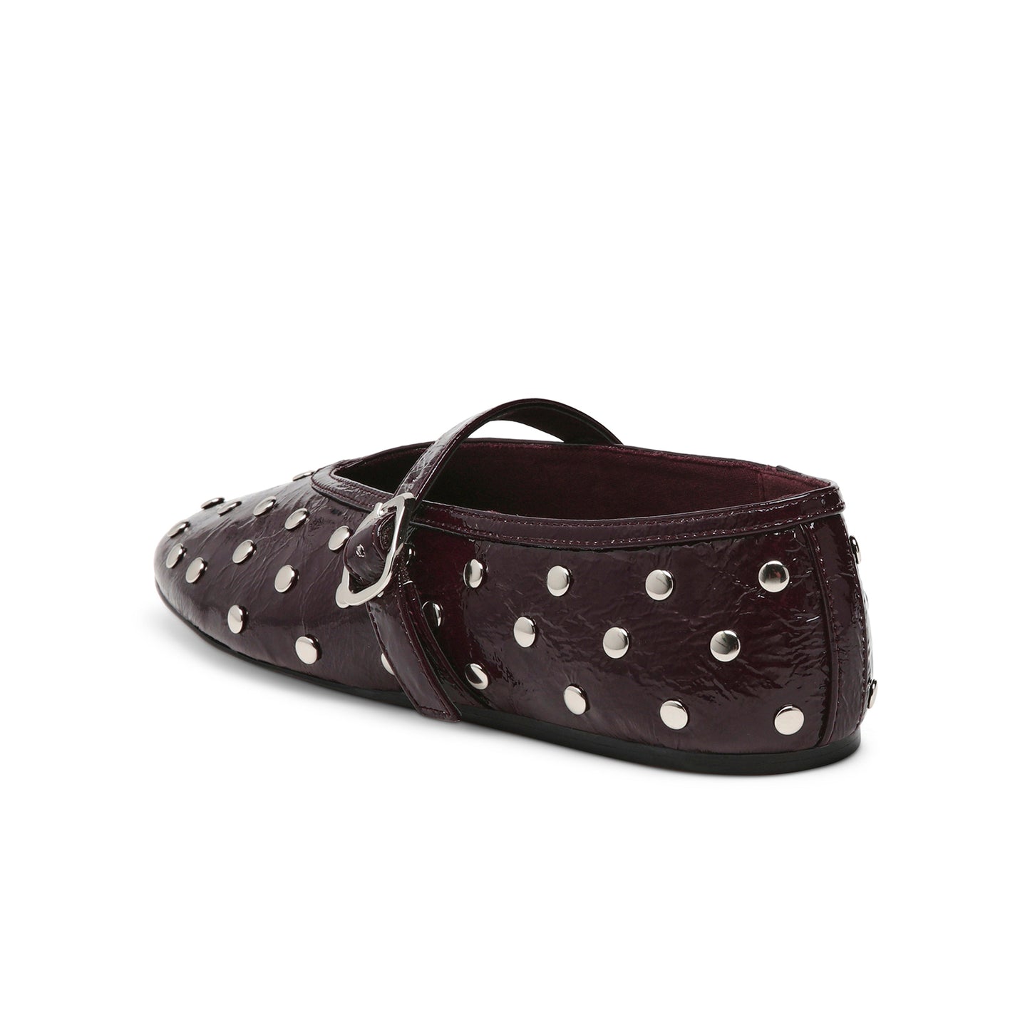 Patent Cherry Red Round-Toe Studs And Mary Jane Ballet Flats