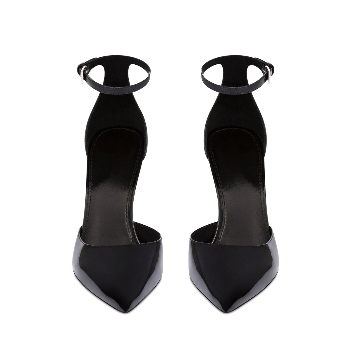 Patent Black Pointed-Toe Buckle Ankle Strap High Heels Pumps