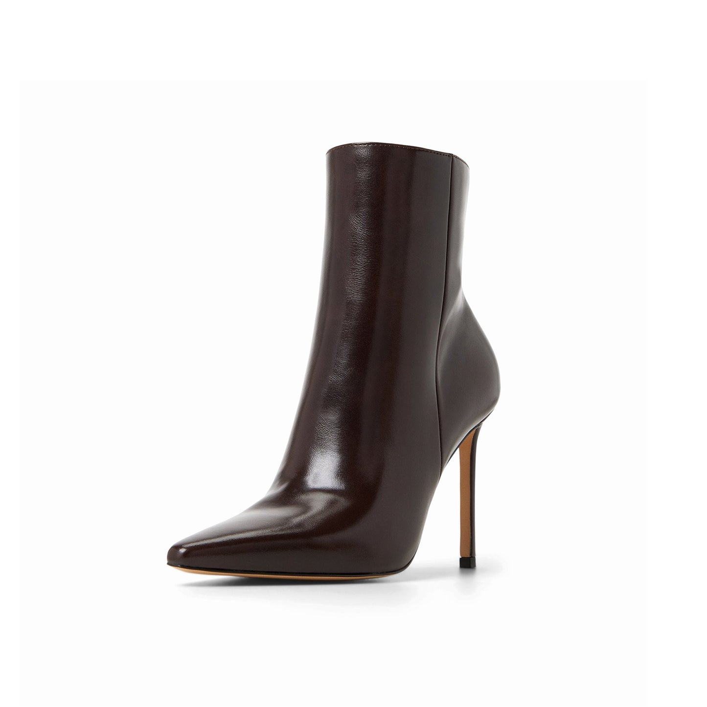 Dark Brown Snip-Toe Sleek Full-Zip Ankle Stiletto Boots