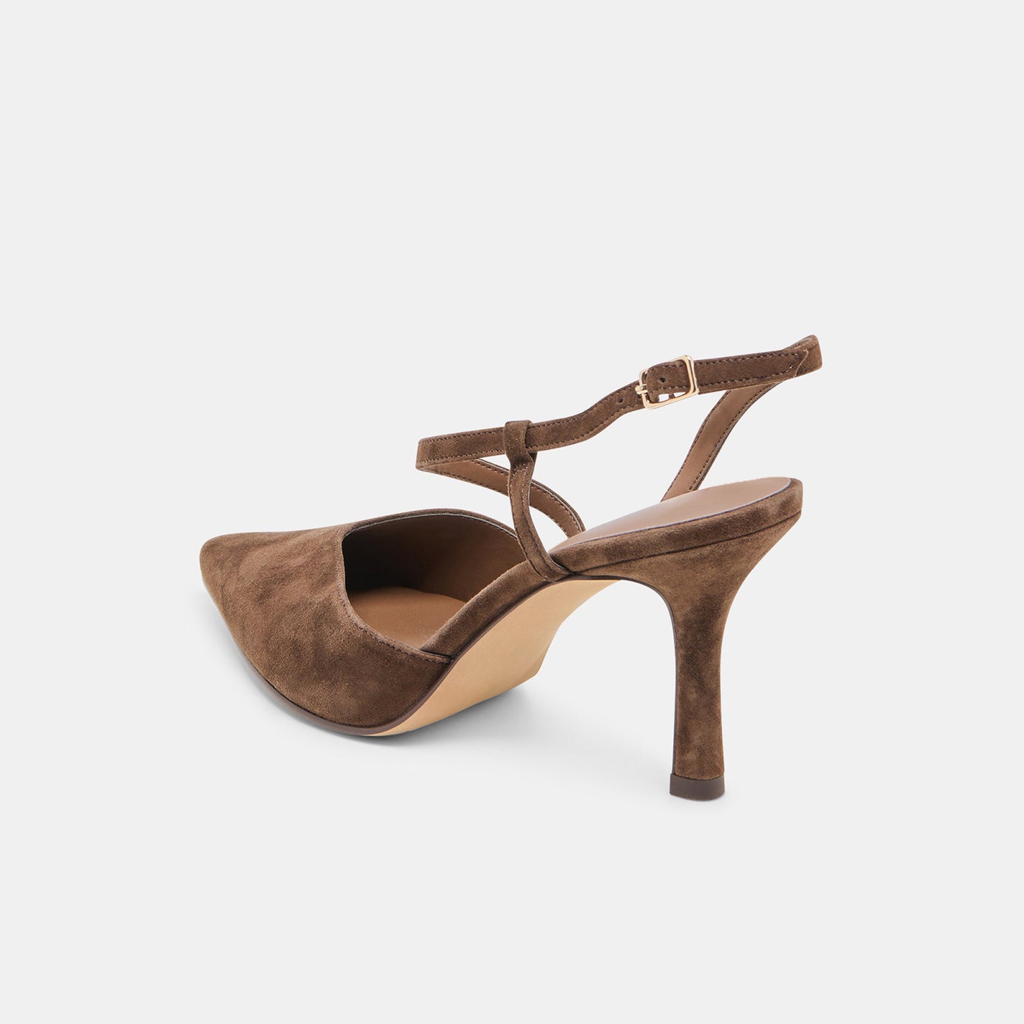 Brown Faux Suede Pointed-Toe S-Shaped Strap High Heels