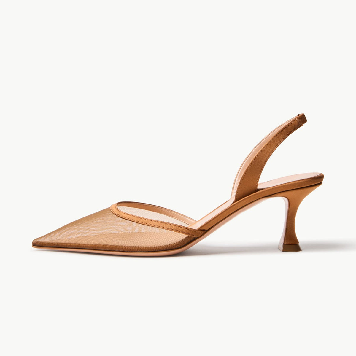 Copper Mesh Pointed-Toe Satin Slingback Slip-On Kitten Heels