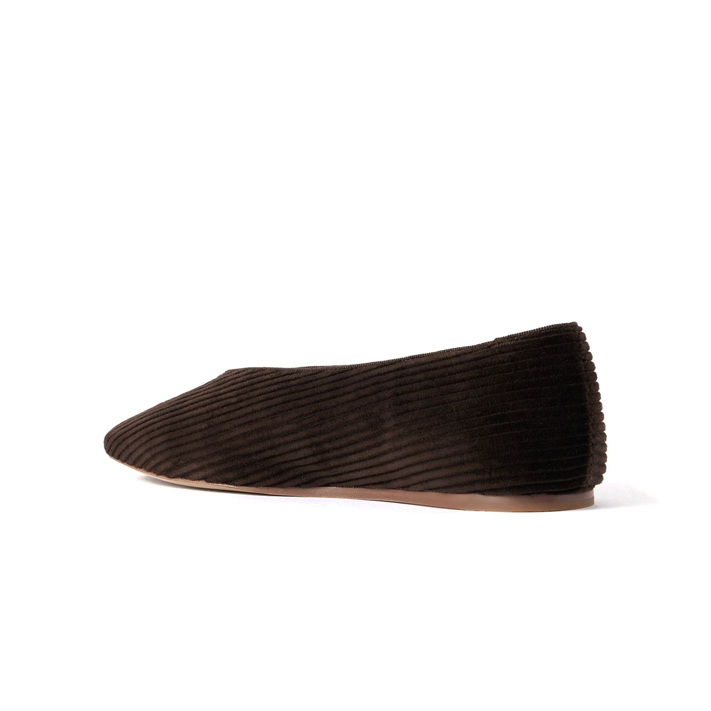 Brown Threaded Fabric Square-Toe Simple Slip-On Ballet Flats