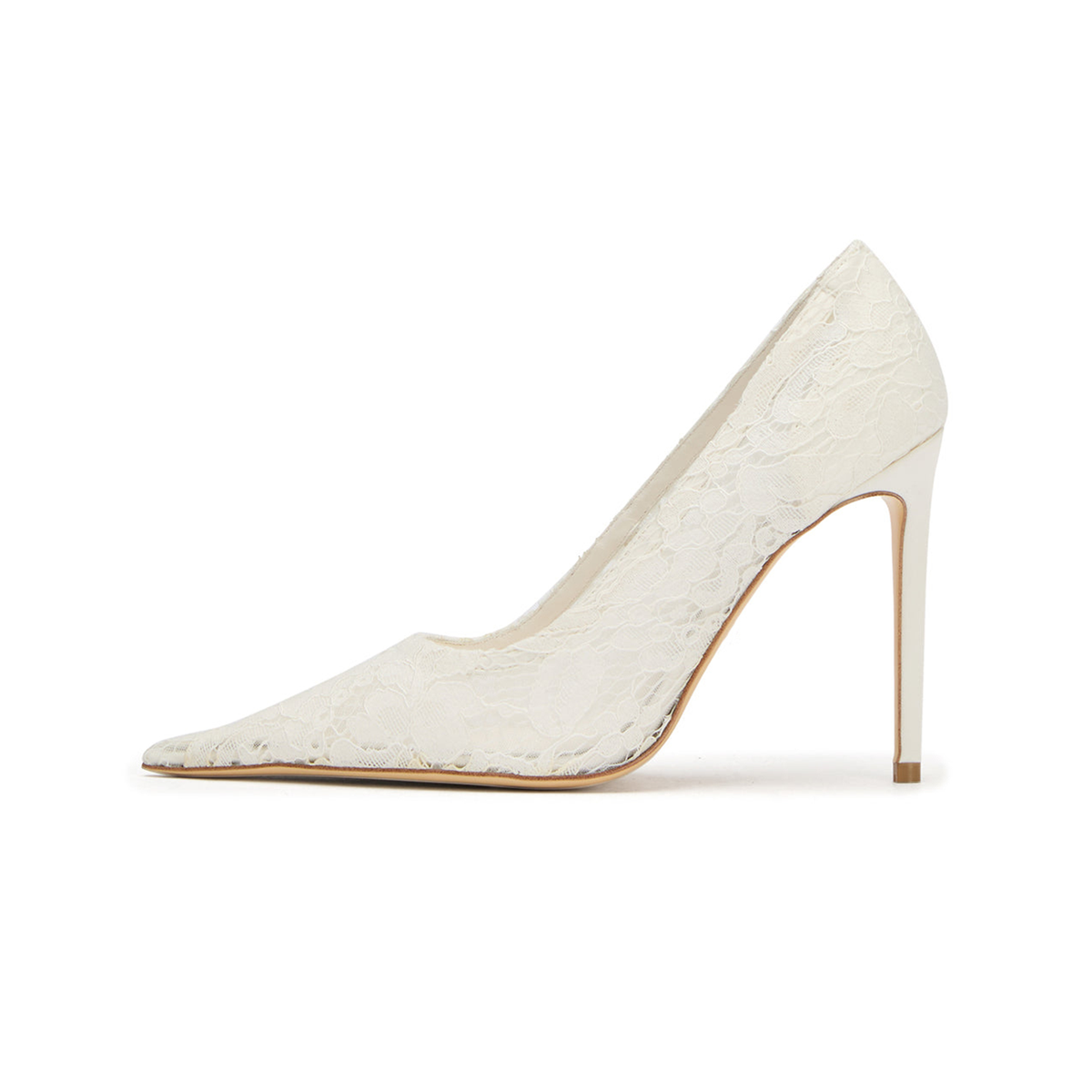 Ivory Lace Mesh Pointed-Toe Slip-On High Heels Pumps
