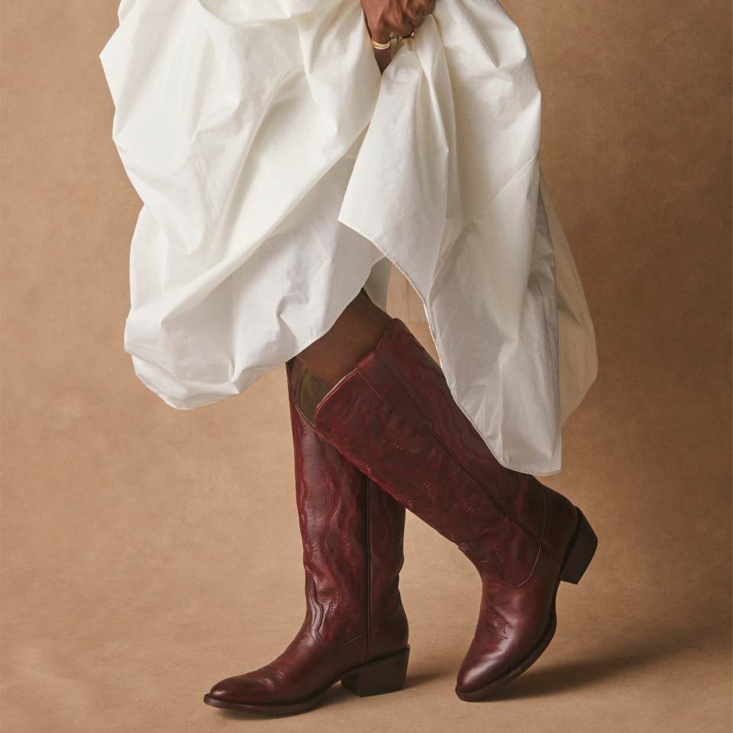 Red Round-Toe Classic Embroidery Wide Calf Knee High Tall Cowgirl Boots