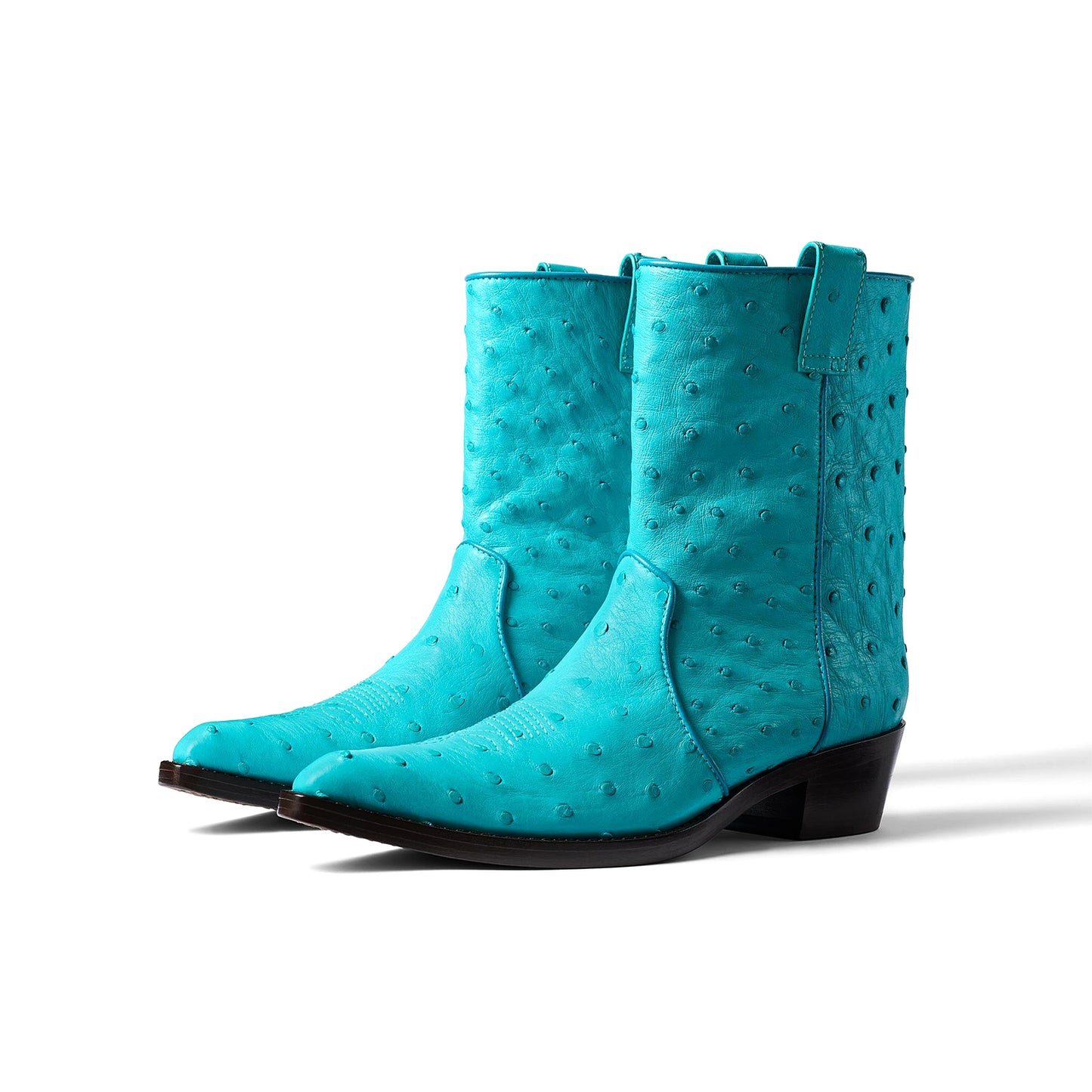 Blue Ostrich Print Snip-Toe Simple Ankle Classic Cowgirl Boots