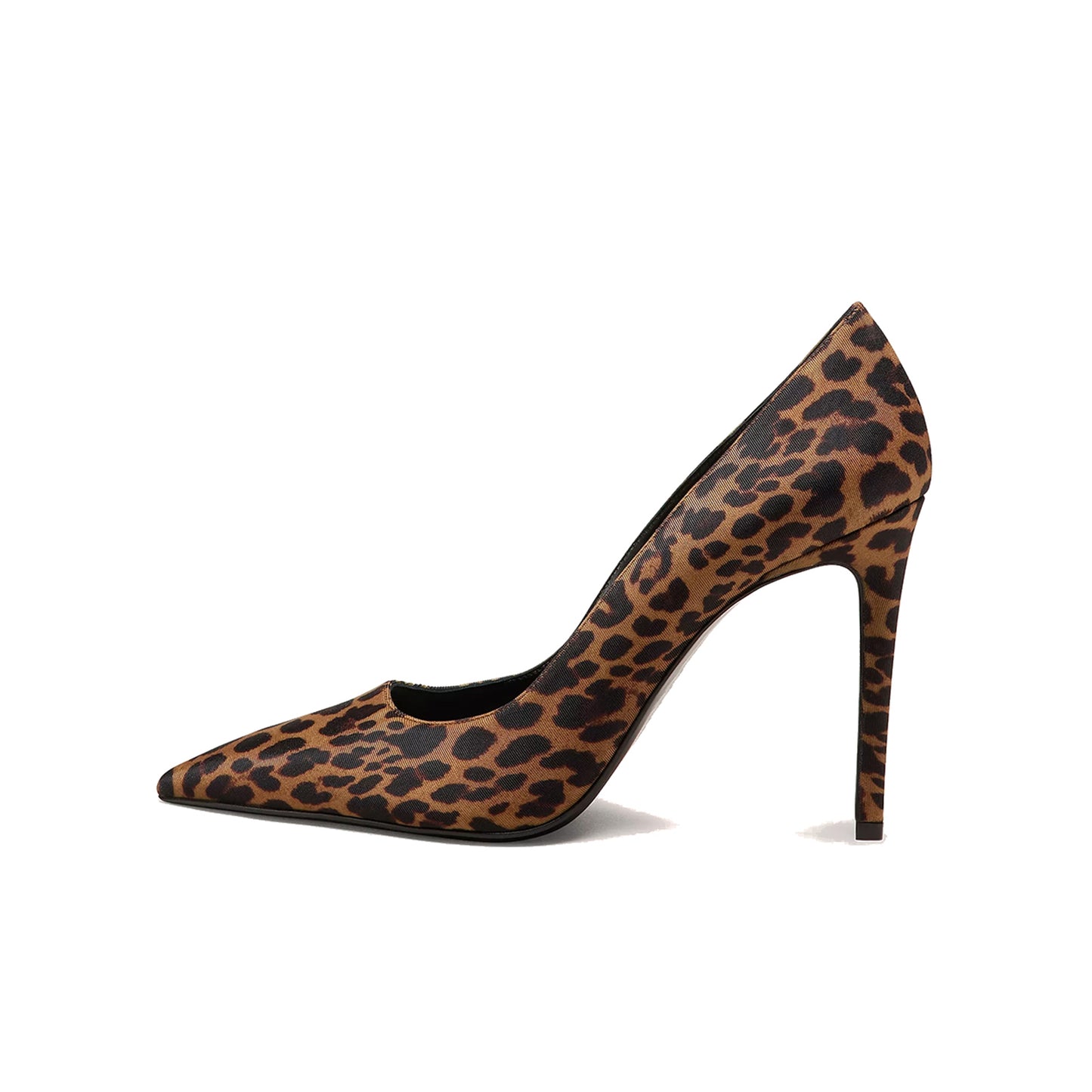 Leopard Satin Pointed-Toe Slip-On High Heels