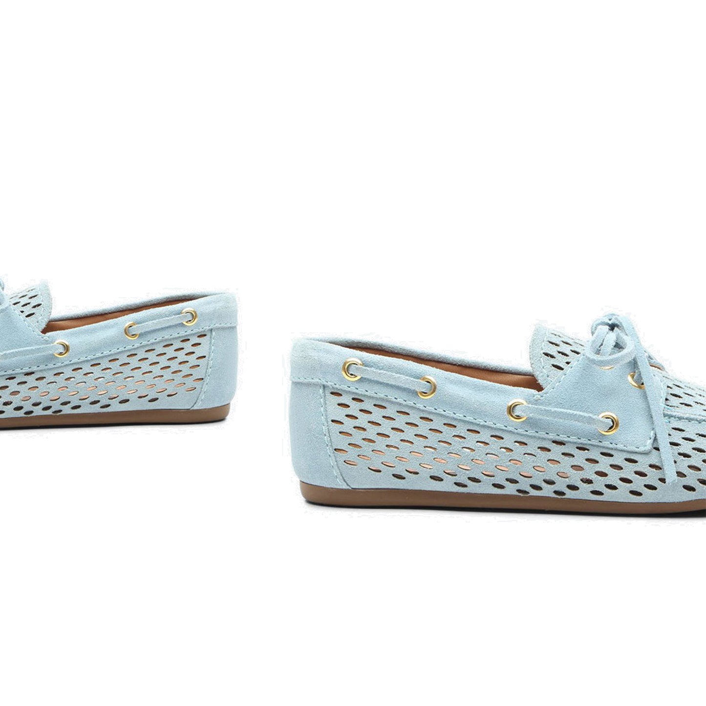 Blue Faux Suede Round-Toe Little Cutout And Bow Chic Flats