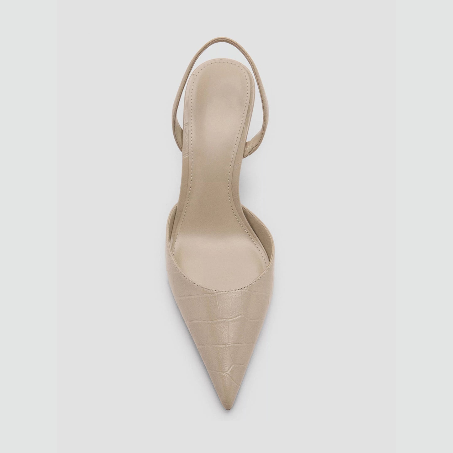 Ecru Stone Pattern Vegan Leather Pointed-Toe Slingback Kitten Heels