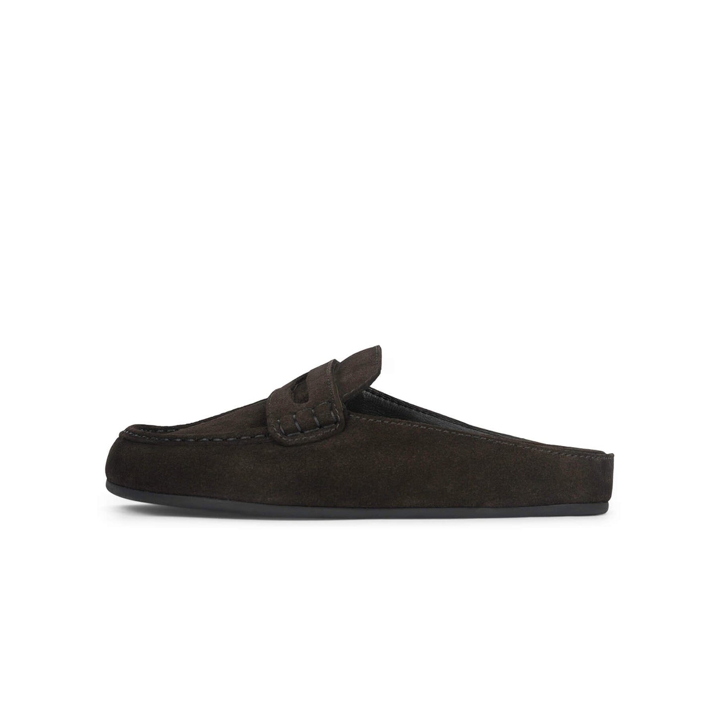 Brown Faux Suede Square-Toe Simple Slip-On Mules Flats