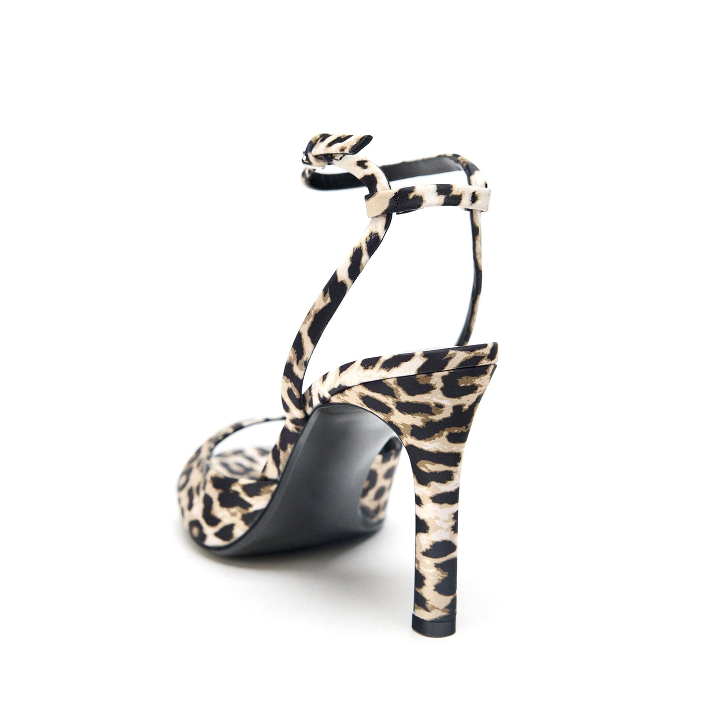 Leopard Satin Peep Round-Toe Slingback And Ankle Strap High Heels