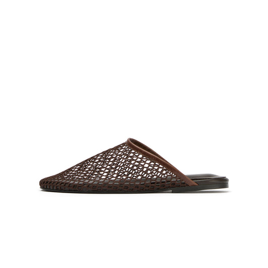 Chocolate Mesh Round-Toe Sleek Slip-On Backless Flats