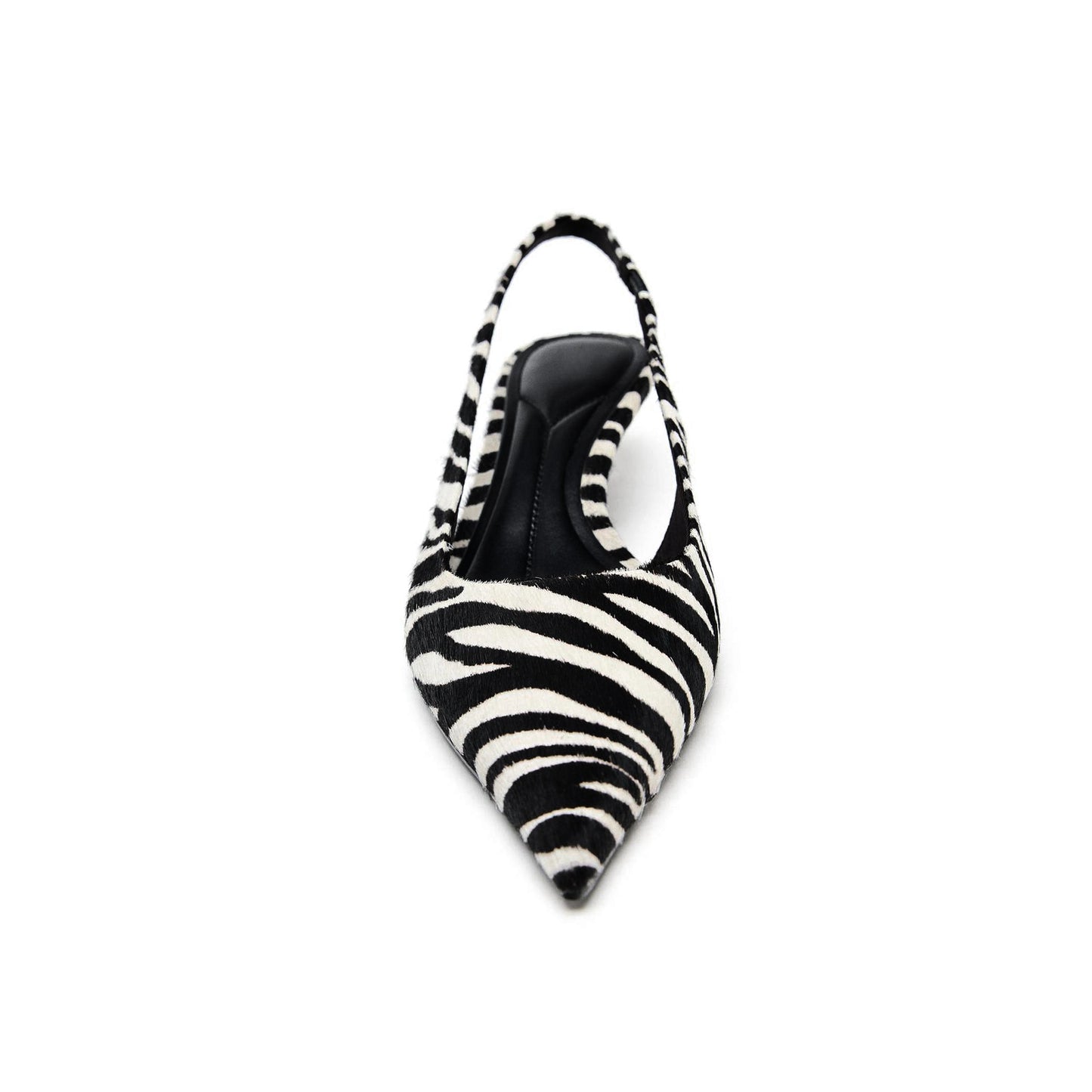 Zebra Print Pony Hair Pointed-Toe Classic Slingback Kitten Heels