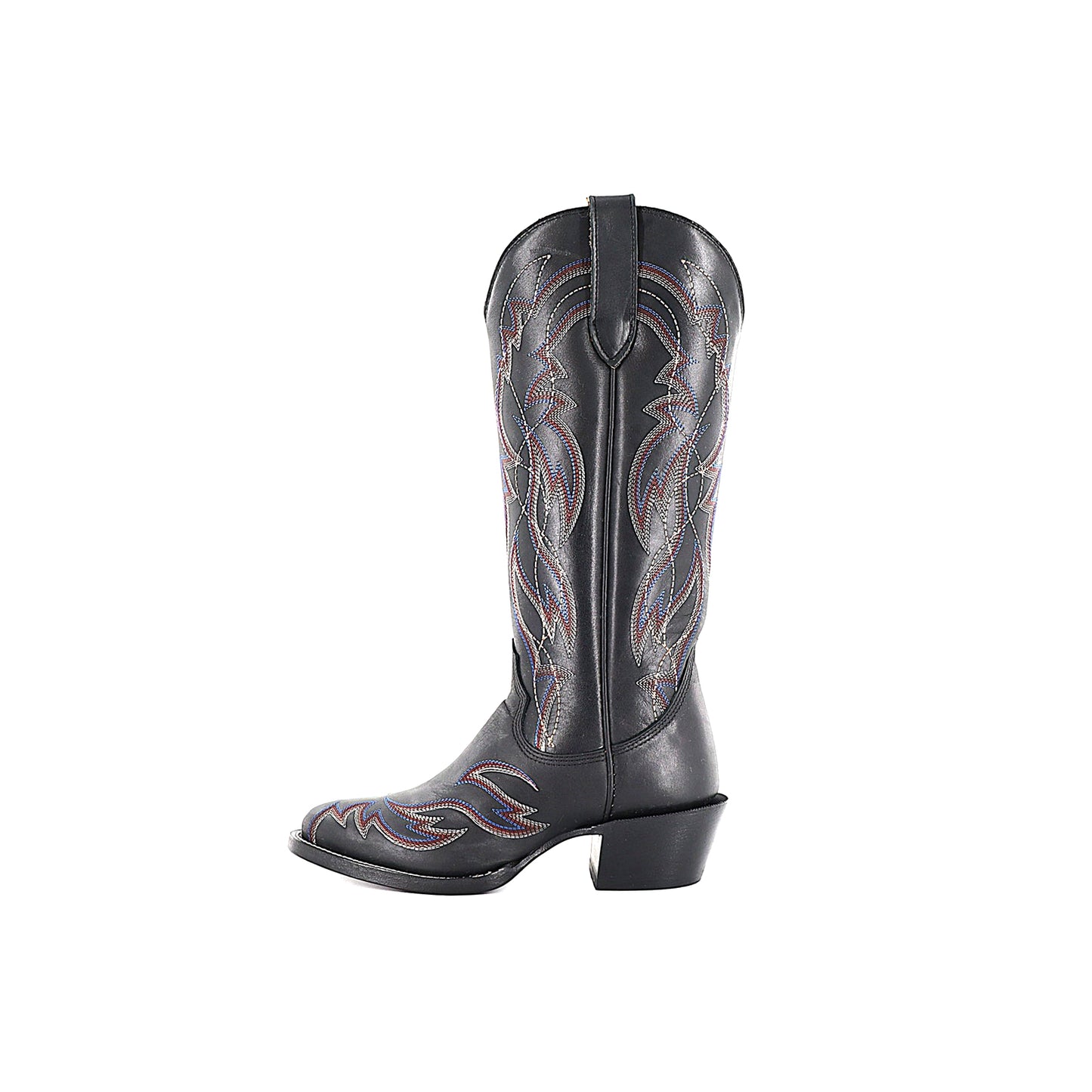 Black Round-Toe Embroidery Wide Calf Knee High Tall Cowgirl Boots