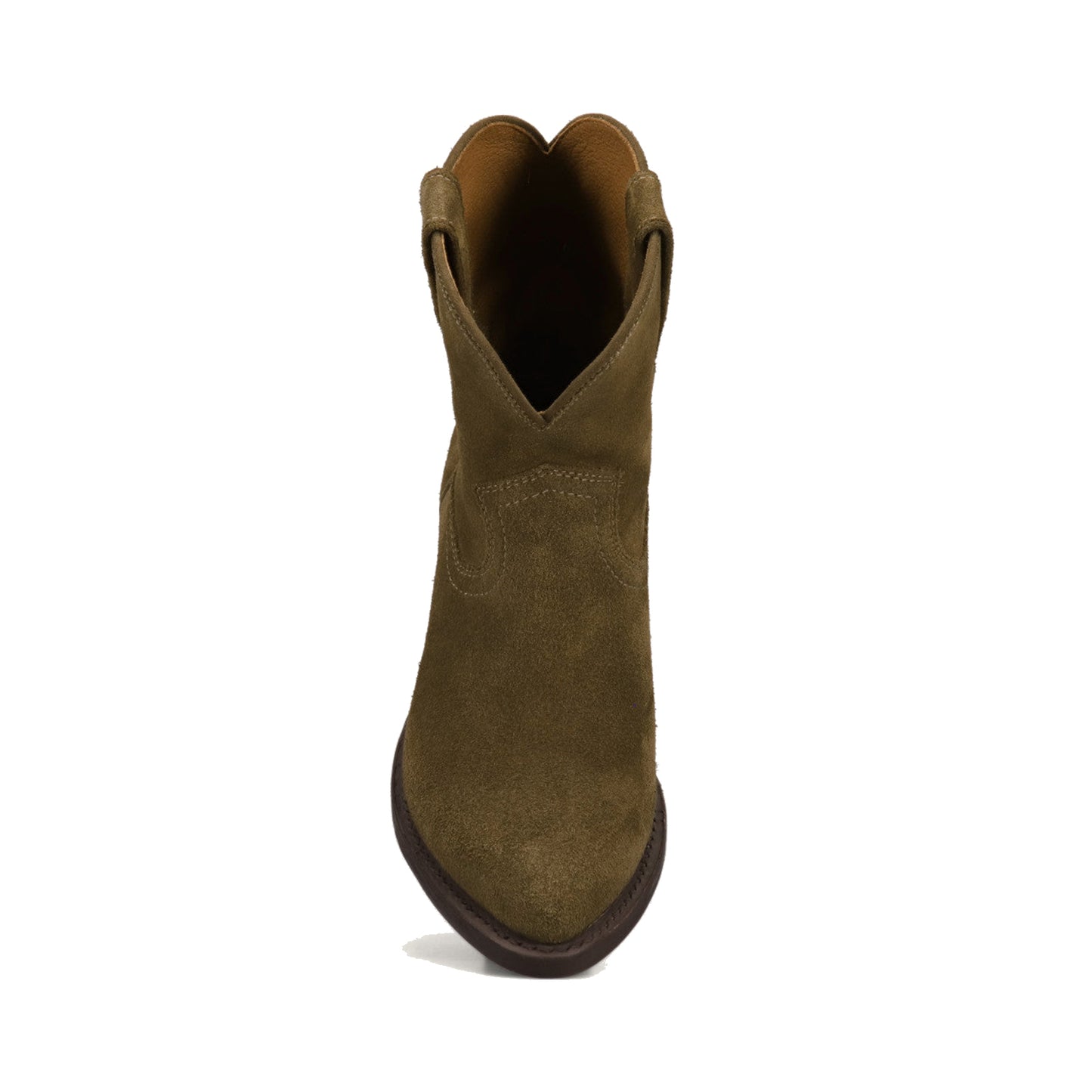 Moss Green Faux Suede Round-Toe Simple Slip-On Ankle Cowgirl Boots