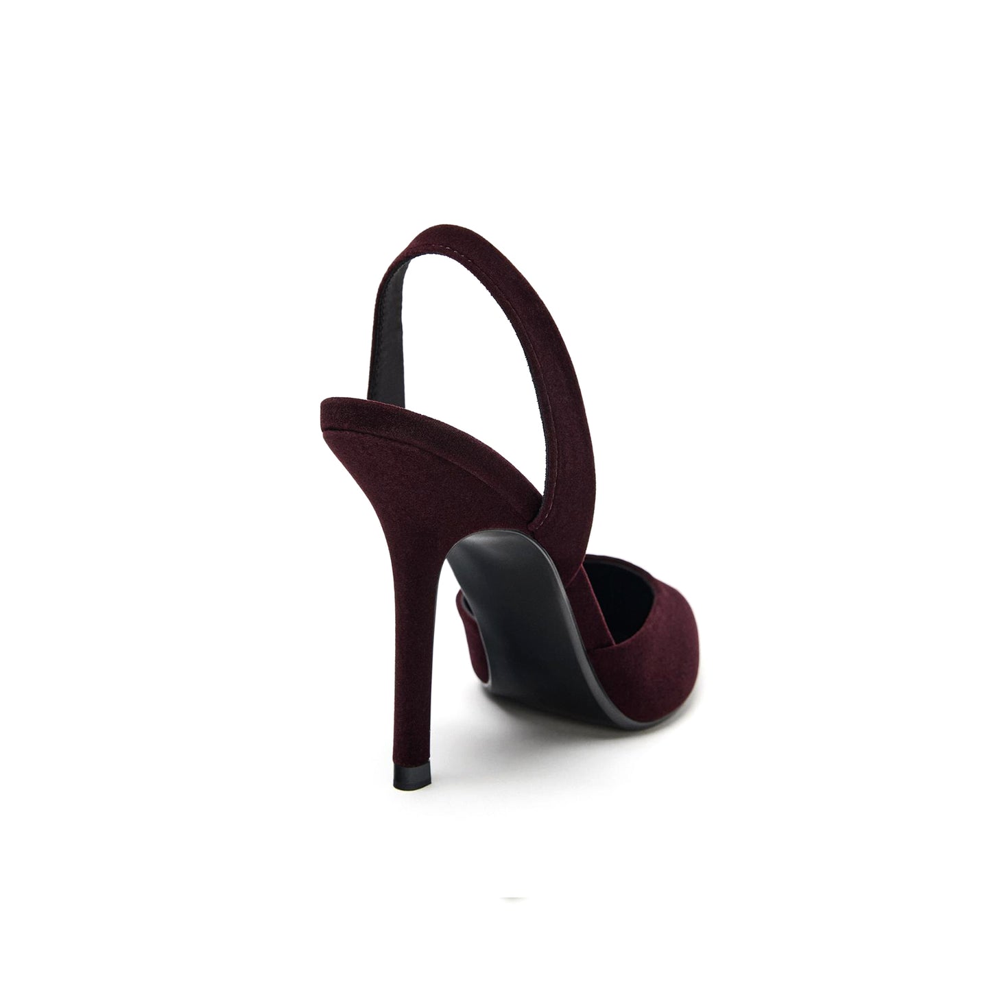 Burgundy Red Velvet Pointed-Toe Slingback Classic High Stiletto Heels