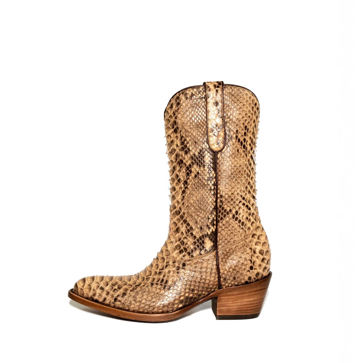 Taupe Snakeskin Print Snip-Toe Simple Mid Calf Cowgirl Boots