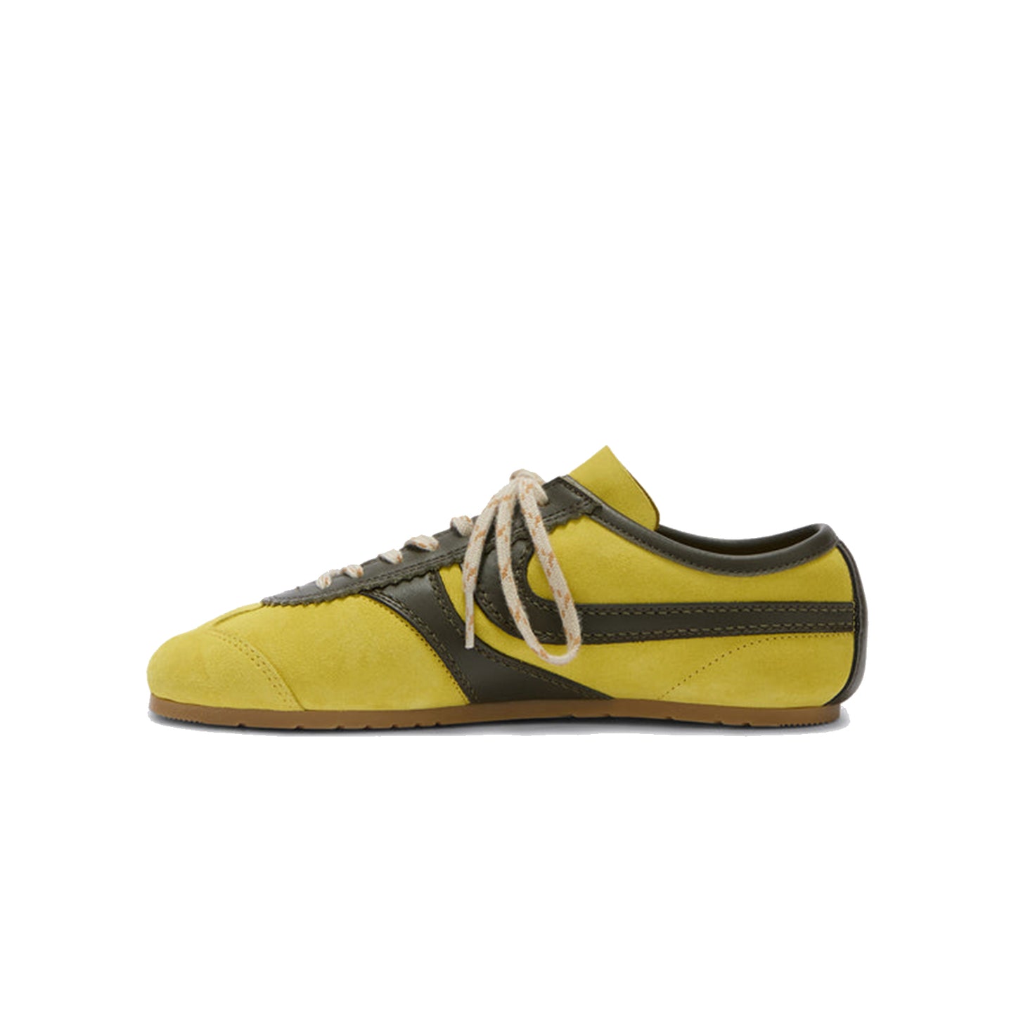 Yellow Contrast Faux Suede And Vegan Leather Square-Toe Lace-Up Sneakers Flats
