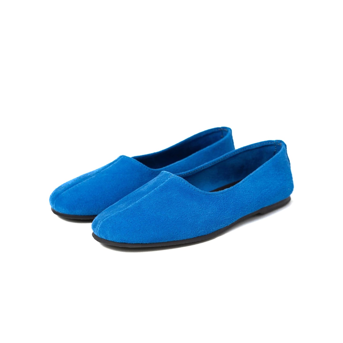 Blue Cow Suede Round-Toe Slip-On Classic Ballet Flats
