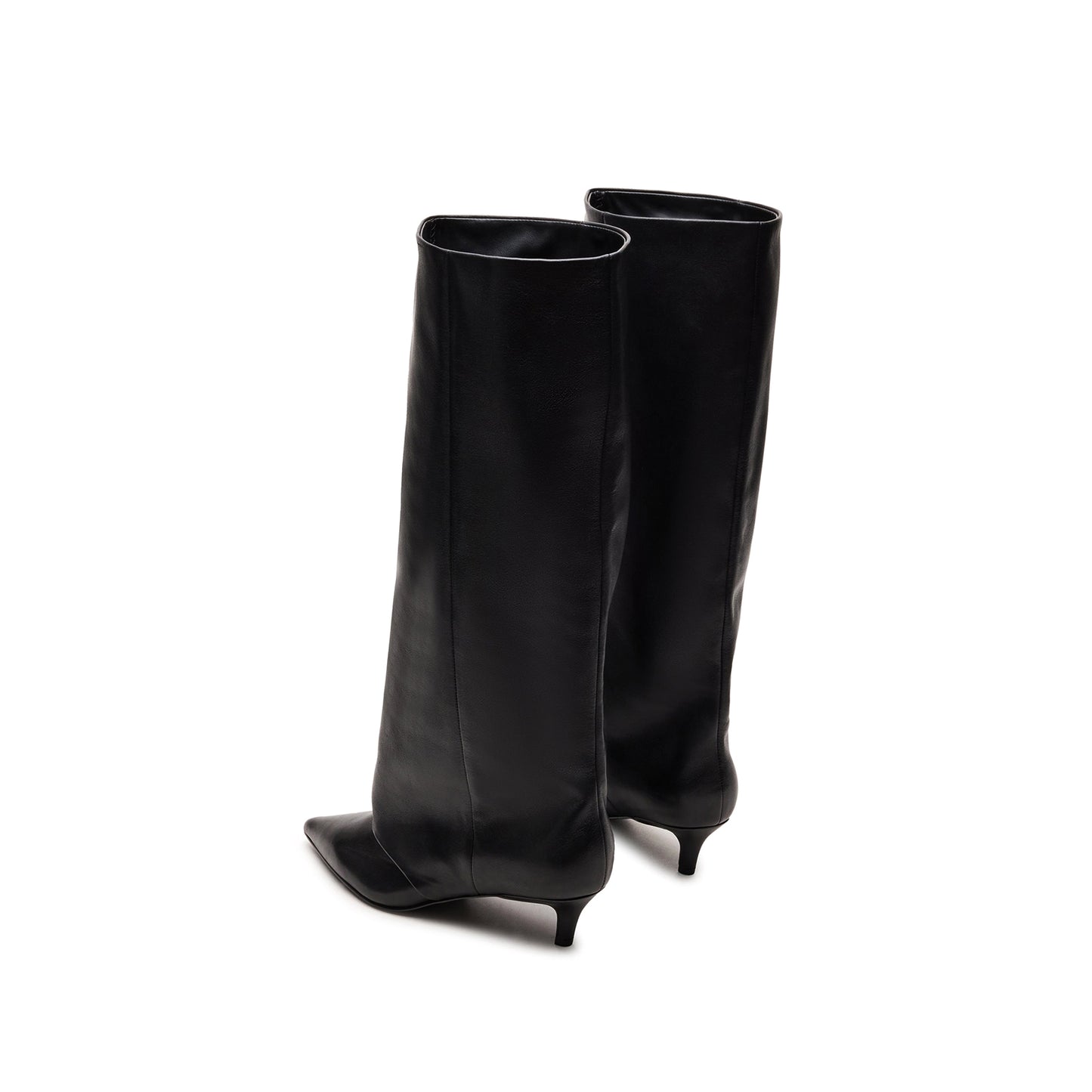 Black Pointed-Toe Sleek Wide Calf Knee High Stiletto Boots