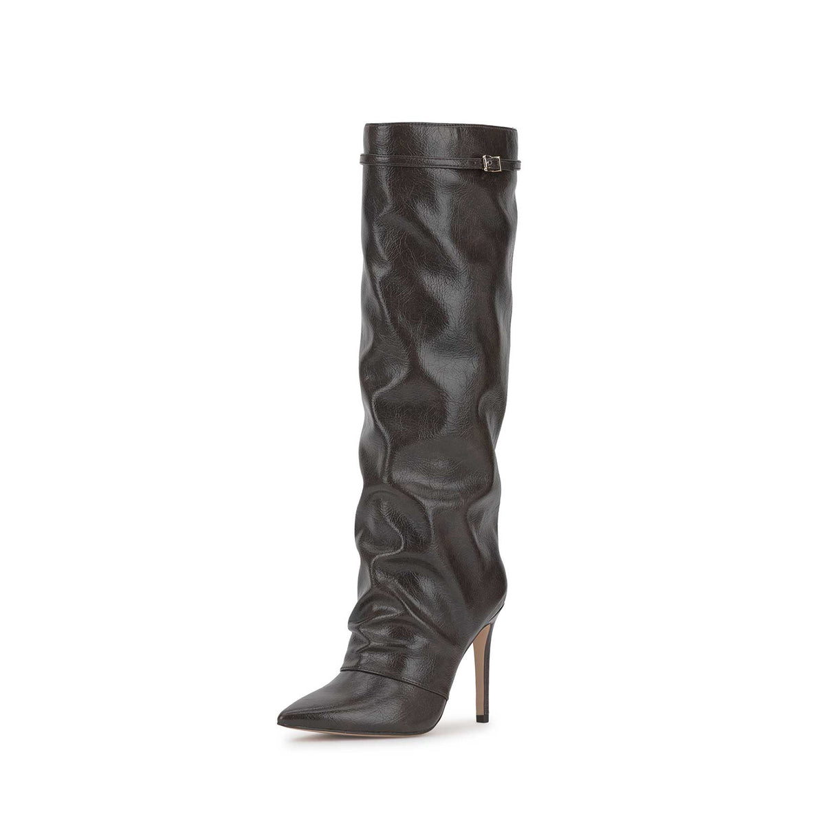 Dark Brown Pointed-Toe Sleek Half-Zip Knee High Simple Stiletto Boots