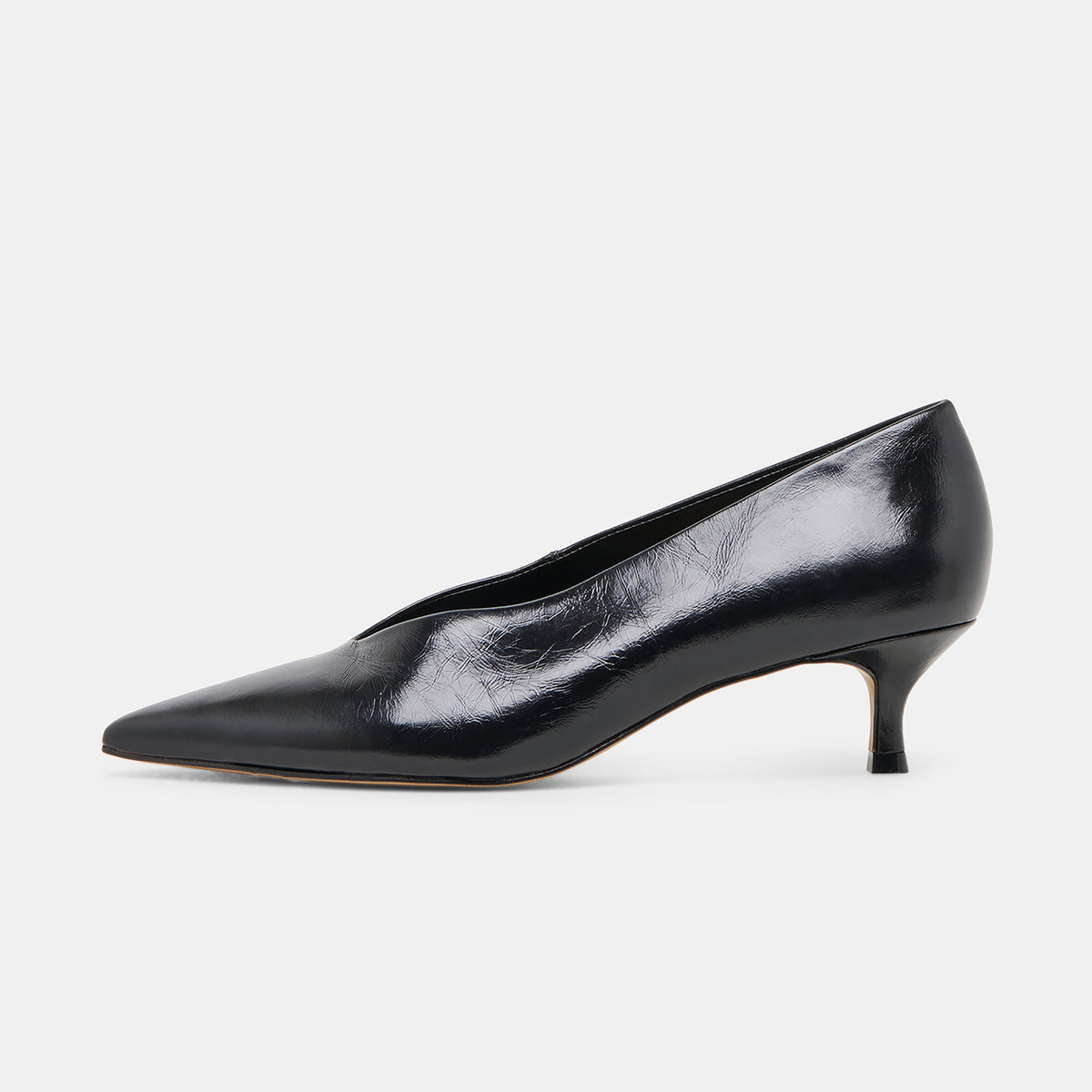 Black Pointed-Toe Sleek Slip-On Kitten Heels