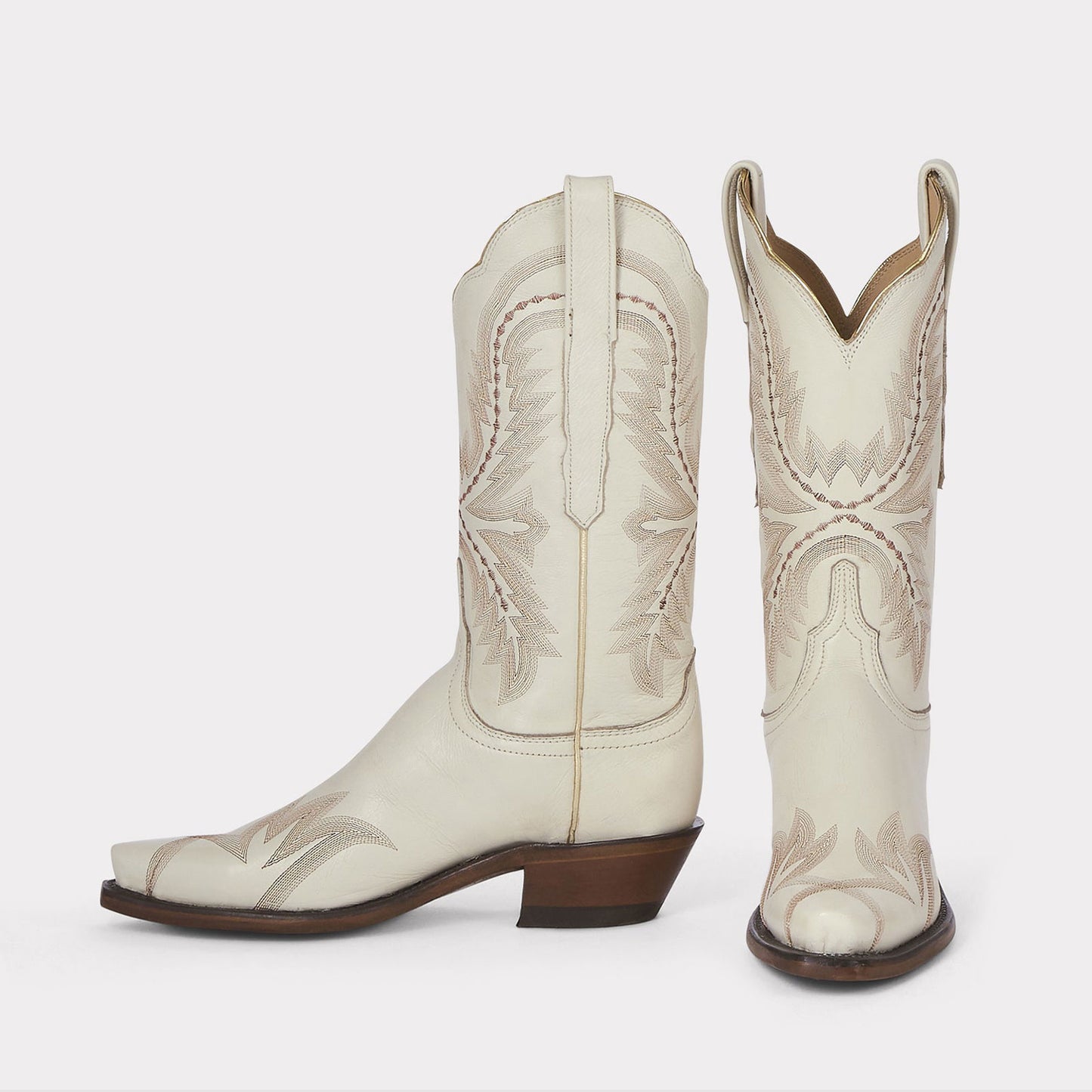 Cream Snip-Toe Western Embroidery Mid Calf Chic Cowgirl Boots