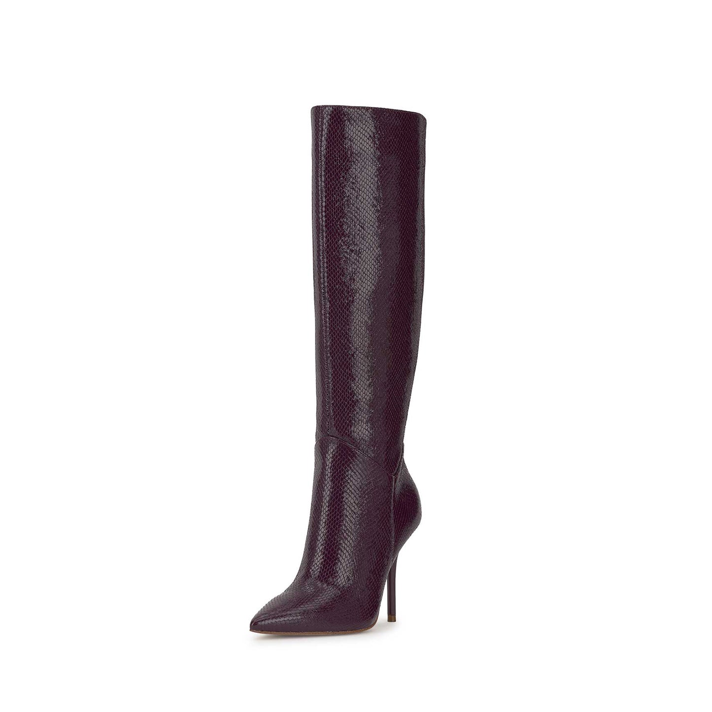 Snakeskin Print Vegan Leather Pointed-Toe Full-Zip Chic Knee High Stiletto Boots